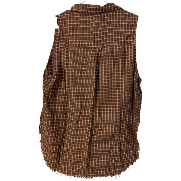 🌹NWT: AMERICAN EAGLE PLAID FRINGE HEM BUTTON DOWN SLEEVELESS SHIRT - Picture 3 of 7